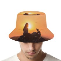 yanfind Adult Fisherman's Hat Sunset Motorcycle Silhouette Golden Hour Fishing Fisherman Cap Travel Beach Sun protection