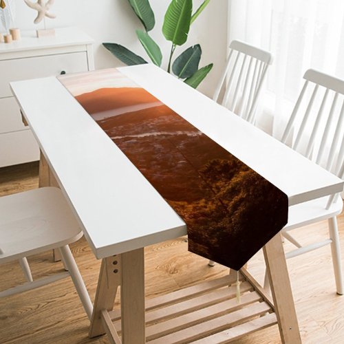Yanfind Table Runner Backlit Golden Fog Clouds Sunset Landscape Sunglare Hike Travel Light Beach Mist Everyday Dining Wedding Party Holiday Home Decor