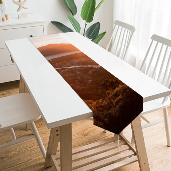 Yanfind Table Runner Backlit Golden Fog Clouds Sunset Landscape Sunglare Hike Travel Light Beach Mist Everyday Dining Wedding Party Holiday Home Decor