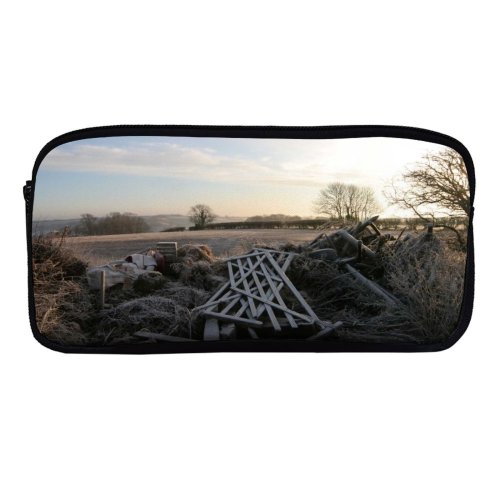 yanfind Pencil Case YHO Rural Cloud Wheel Frost Landscape Sky Leaf Tree Branch Grass Winter Area Zipper Pens Pouch Bag for Student Office School