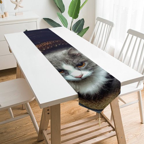 Yanfind Table Runner Young Kitty Grey Pet Outdoors Kitten Portrait Tabby Whiskers Cute Little Adorable Everyday Dining Wedding Party Holiday Home Decor