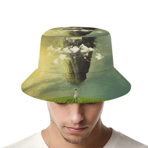 yanfind Adult Fisherman's Hat Comfreak Fantasy Sun Moon Girl Clouds Mystic Landscape Dream Castle Sky Fishing Fisherman Cap Travel Beach Sun protection