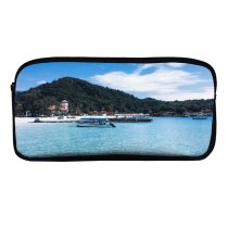 yanfind Pencil Case YHO Boats Clear Tourism Coast Sand Crystal Landscape Daylight Island Beach Watercrafts Tropical Zipper Pens Pouch Bag for Student Office School