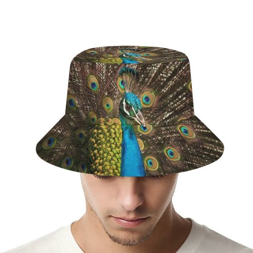 yanfind Adult Fisherman's Hat Peafowl Peacock Indian Peafowl Peacock Train Fishing Fisherman Cap Travel Beach Sun protection