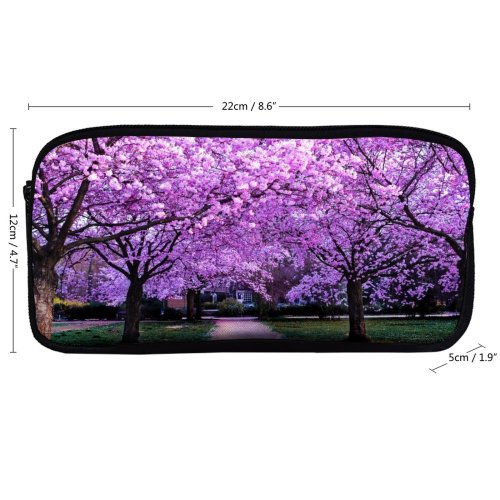yanfind Pencil Case YHO Cherry  Trees Purple Flowers Pathway Park Floral Colorful Spring Beautiful Zipper Pens Pouch Bag for Student Office School