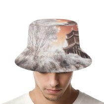 yanfind Adult Fisherman's Hat Fantasy Ancient Architecture Trees Infrared Vision Fishing Fisherman Cap Travel Beach Sun protection
