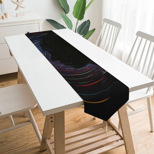 Yanfind Table Runner Jason Benjamin Black Dark Digital Silhouette Face Circular Patterns Everyday Dining Wedding Party Holiday Home Decor