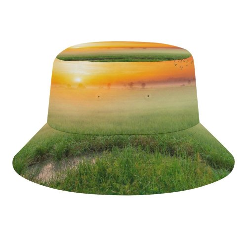 yanfind Adult Fisherman's Hat Sunrise Paddy Fields Landscape Countryside Agriculture Morning Scenic Fishing Fisherman Cap Travel Beach Sun protection