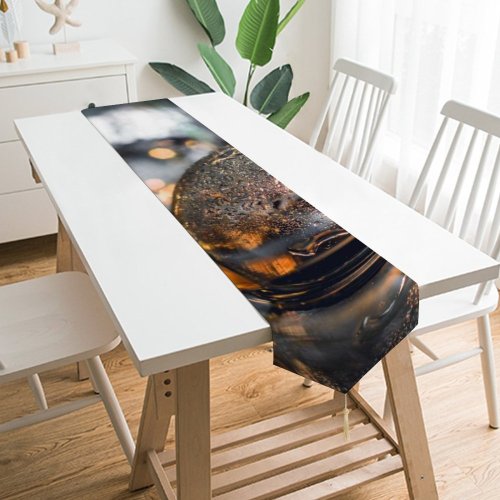 Yanfind Table Runner Blur Focus Winter Shining Illuminated Lights Depth Field Light Wet Bulb Reflection Everyday Dining Wedding Party Holiday Home Decor