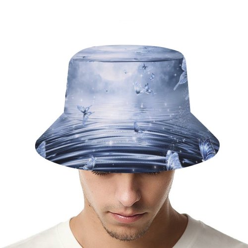 yanfind Adult Fisherman's Hat Graphics CGI Fantasy Butterflies Stars Moon Night Dark Fairy Tale Fishing Fisherman Cap Travel Beach Sun protection