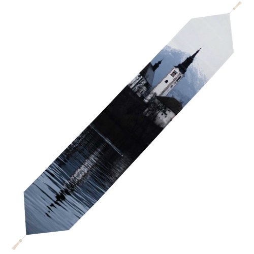 Yanfind Table Runner Blur Focus Winter City Landscape Mountains Travel Snow Church Tower Building River Everyday Dining Wedding Party Holiday Home Decor