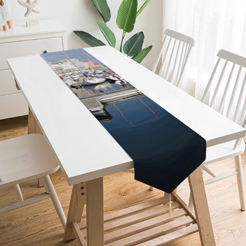 Yanfind Table Runner Marina Harbor Marina Boat Reflection Sky Vehicle Infrastructure Dock Boat Port Everyday Dining Wedding Party Holiday Home Decor