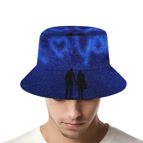 yanfind Adult Fisherman's Hat Gerd Altmann Love I Love You Starry Sky Couple Silhouette Heart Valentines Fishing Fisherman Cap Travel Beach Sun protection