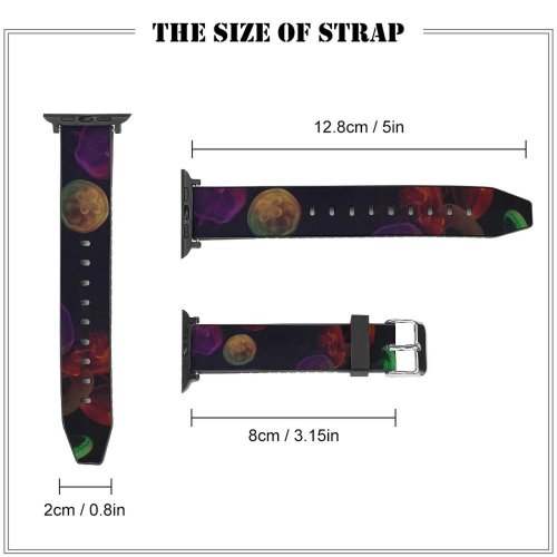 yanfind Watch Strap for Apple Watch Black Dark Jellyfishes Multicolor Underwater Colorful Sea  Aquarium Purple Compatible with iWatch Series 5 4 3 2 1