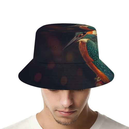 yanfind Adult Fisherman's Hat Hmetosche Black Dark Kingfisher Bird Wildlife Dark Closeup Bird Tree Branch Fishing Fisherman Cap Travel Beach Sun protection