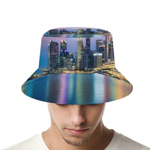 yanfind Adult Fisherman's Hat Romain Guy Singapore Cityscape Buildings Skyscrapers Reflection Night City Lights Colorful Fishing Fisherman Cap Travel Beach Sun protection