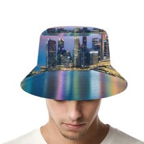 yanfind Adult Fisherman's Hat Romain Guy Singapore Cityscape Buildings Skyscrapers Reflection Night City Lights Colorful Fishing Fisherman Cap Travel Beach Sun protection