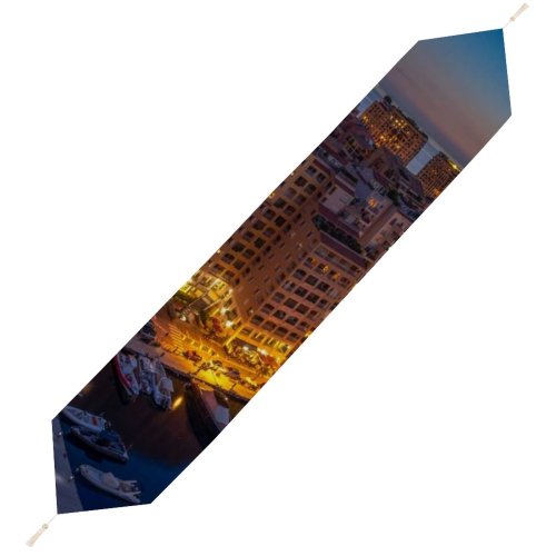 Yanfind Table Runner Boats Dawn Harbor Sky City Buildings Lights Dusk Architecture Cityscape Everyday Dining Wedding Party Holiday Home Decor