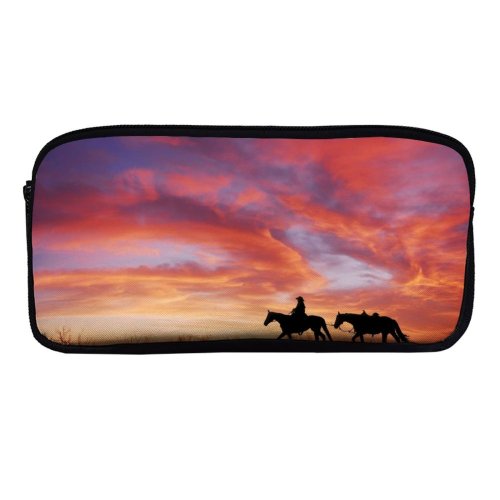 yanfind Pencil Case YHO Cowboy Horses Silhouette Dawn Sunset Zipper Pens Pouch Bag for Student Office School