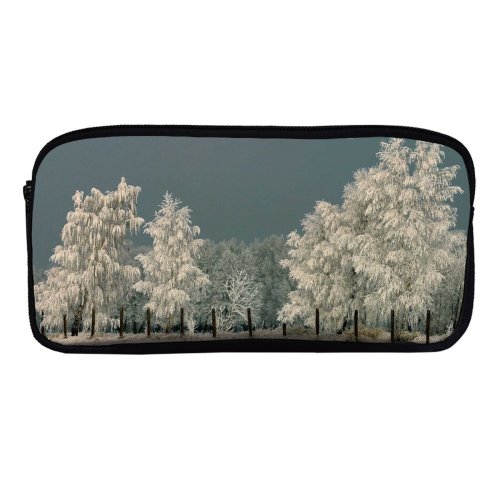 yanfind Pencil Case YHO Landscape Lake Scenery Sky  Tree Winter Rock Freezing Snow River Snow Zipper Pens Pouch Bag for Student Office School