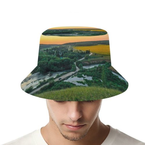 yanfind Adult Fisherman's Hat River Countryside Landscape Sunset Horizon Trees Grass Farmland Fishing Fisherman Cap Travel Beach Sun protection