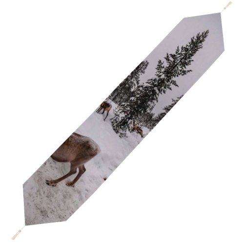 Yanfind Table Runner Frozen Daylight Freezing Deer Frost Coniferous Frosty Winter Outdoors Reindeer Scenic Woods Everyday Dining Wedding Party Holiday Home Decor