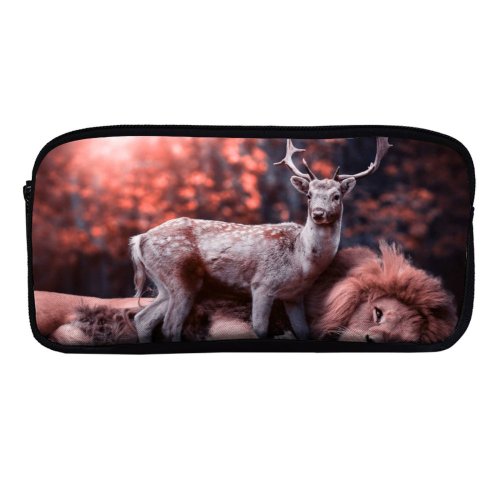 yanfind Pencil Case YHO Comfreak Lion Deer Hirsch  Wild Big Cat Carnivore Fantasy Cute Zipper Pens Pouch Bag for Student Office School