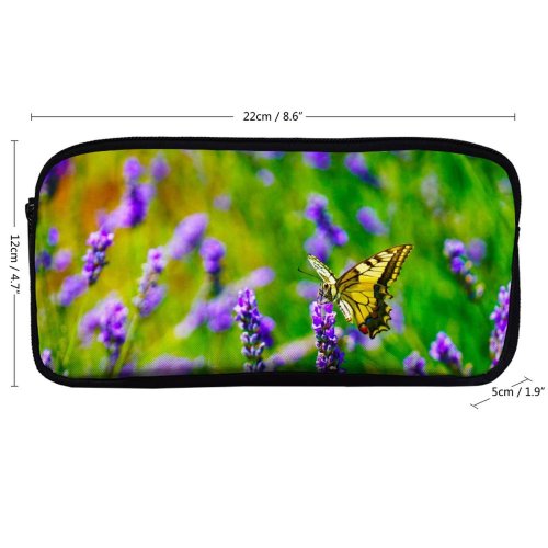yanfind Pencil Case YHO  Vibrant Beautiful Butterfly Flowers Season Grass Field Growth Lilac Blooming Garden Zipper Pens Pouch Bag for Student Office School