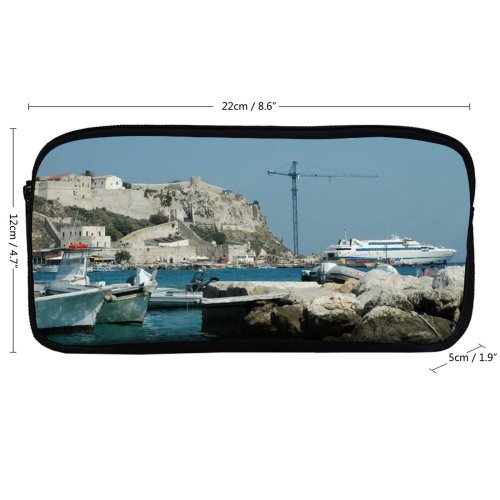 yanfind Pencil Case YHO Marina Coast Harbor Mare Isola Sea Faro Vehicle Vacation Boat Yacht Port Zipper Pens Pouch Bag for Student Office School