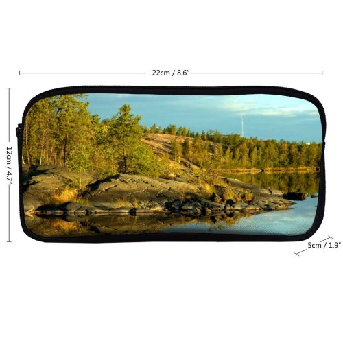 yanfind Pencil Case YHO Bank Wilderness Tree Yellowknife Reflection  Rock River Landscape Natural Autumn Reflection Zipper Pens Pouch Bag for Student Office School