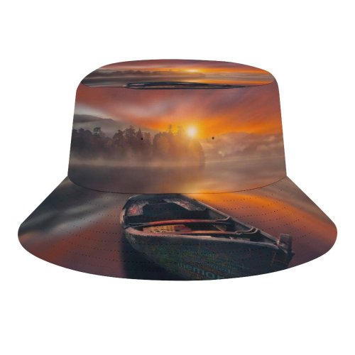 yanfind Adult Fisherman's Hat Hmetosche Sunset Boat Lake Reflections Dawn Mountains Fog Trees Fishing Fisherman Cap Travel Beach Sun protection