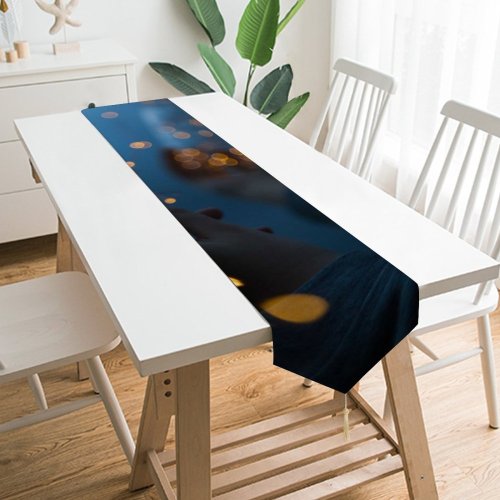 Yanfind Table Runner Blur Girl Magic Dark Design Illuminated Lights Jar Portable Hands Depth Touch Everyday Dining Wedding Party Holiday Home Decor