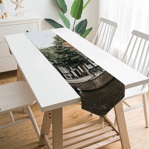 Yanfind Table Runner Boats Canal Daylight Daytime Bridge Buildings Building Boat Urban River Outdoors Architecture Everyday Dining Wedding Party Holiday Home Decor