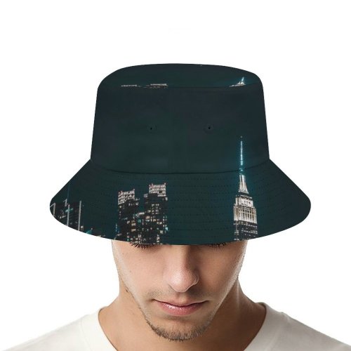 yanfind Adult Fisherman's Hat Sanaan Mazhar York City Cityscape Night City Lights Half Moon Starry Sky Fishing Fisherman Cap Travel Beach Sun protection