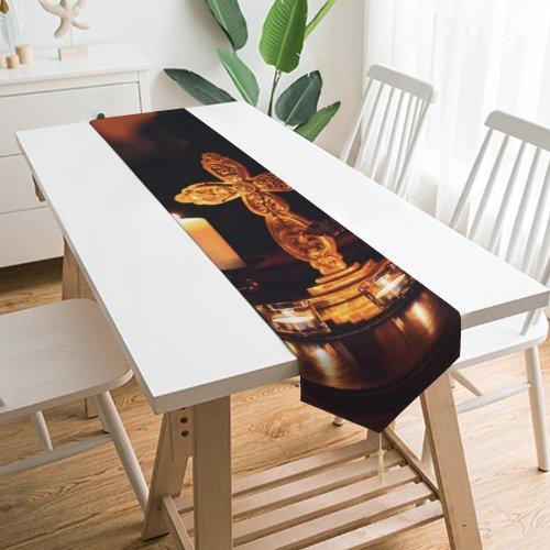 Yanfind Table Runner Blur Focus Dark Candles Lighted Religion Celebration Illuminated Depth Evening Field Light Everyday Dining Wedding Party Holiday Home Decor