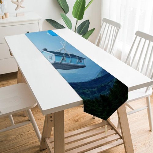 Yanfind Table Runner Comfreak Fantasy Landscape Balloons Sky Trees Mystic Sun Light Everyday Dining Wedding Party Holiday Home Decor
