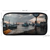 yanfind Pencil Case YHO Boats Coast Docked Clouds Port Sunset Daylight Pier Marina Clock Watercrafts Old Zipper Pens Pouch Bag for Student Office School
