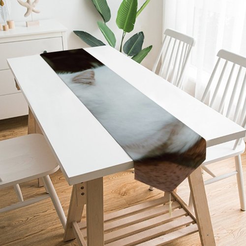 Yanfind Table Runner Funny Curiosity Outdoors Sit Cute Cat Eye Portrait Staring Kitten Pet Fur Everyday Dining Wedding Party Holiday Home Decor