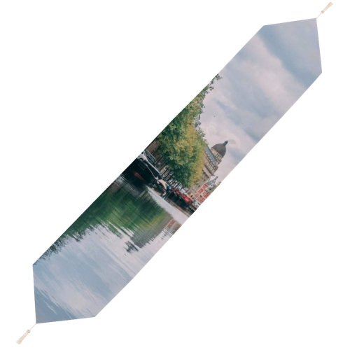 Yanfind Table Runner Boats Amsterdam River Tourism City Canal Iconic Buildings Architecture Town Everyday Dining Wedding Party Holiday Home Decor