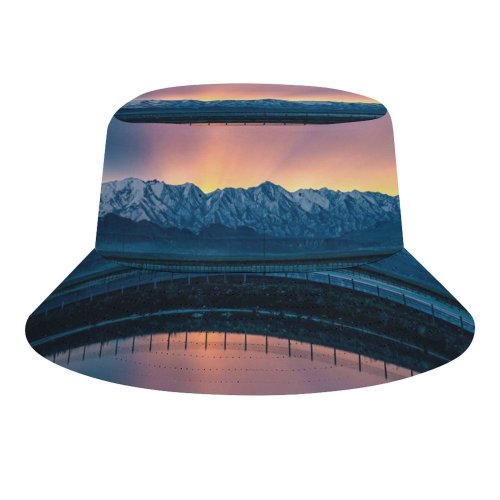 yanfind Adult Fisherman's Hat Snow Mountains Landscape Sunrise Salt Lake City Reflection Scenery Mountain Range Clear Fishing Fisherman Cap Travel Beach Sun protection