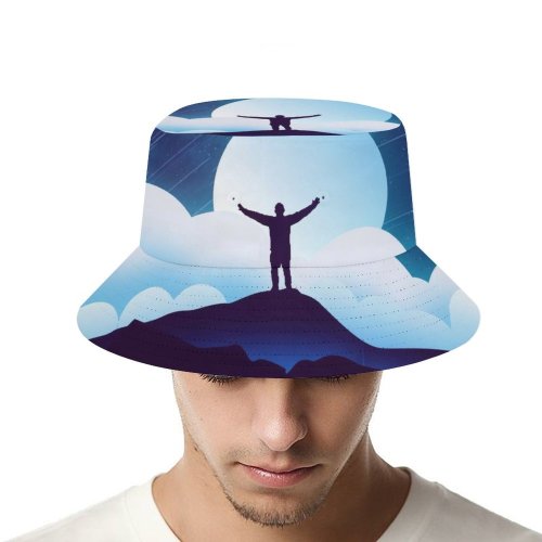 yanfind Adult Fisherman's Hat Shaurya Singh Fantasy Alone Silhouette Moon Night Clouds Starry Sky Fishing Fisherman Cap Travel Beach Sun protection