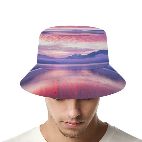yanfind Adult Fisherman's Hat Romain Guy Clouds Reflection Lake Mountains Landscape Scenery Fog Fishing Fisherman Cap Travel Beach Sun protection