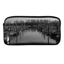 yanfind Pencil Case YHO Bayou Reflection Sky City Marina Boats Beach Tree Waterway Lines Zipper Pens Pouch Bag for Student Office School