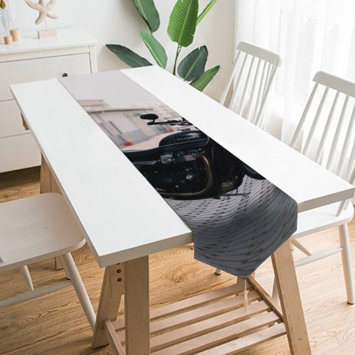 Yanfind Table Runner Bike Blur Focus Motor Design Customized Parked Depth Wheels Field Headlight Transportation Everyday Dining Wedding Party Holiday Home Decor