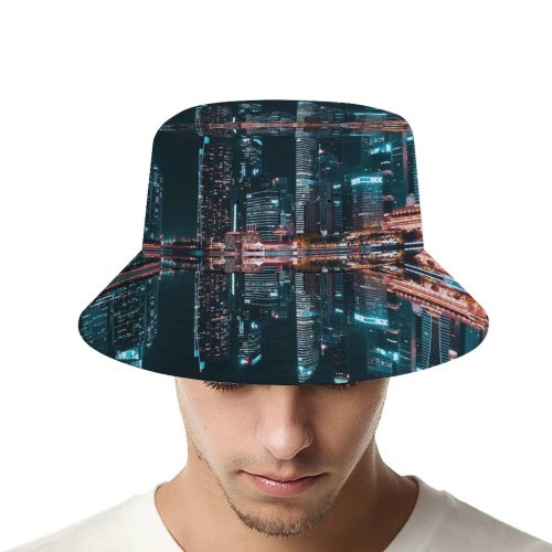 yanfind Adult Fisherman's Hat Pang Yuhao Singapore City Skyscrapers Modern Architecture Night Life City Lights Reflection Fishing Fisherman Cap Travel Beach Sun protection