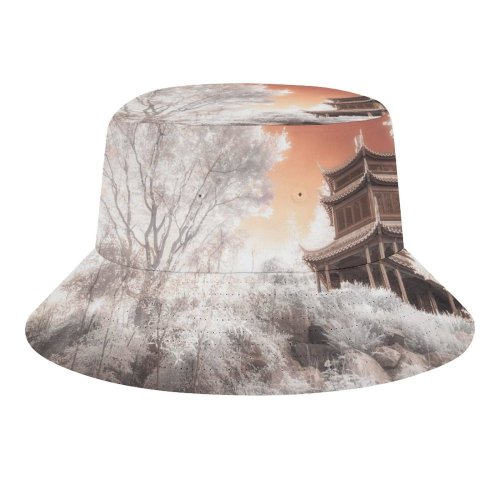 yanfind Adult Fisherman's Hat Fantasy Ancient Architecture Trees Infrared Vision Fishing Fisherman Cap Travel Beach Sun protection