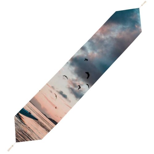 Yanfind Table Runner Beautiful Sunset Evening Kayaking Boat Lake Reflection Dawn Birds Sea Watercraft Fisherman Everyday Dining Wedding Party Holiday Home Decor