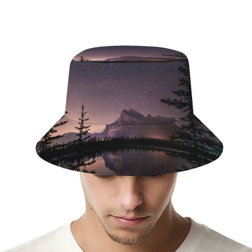 yanfind Adult Fisherman's Hat Peter Kieren Mount Rundle Nightscape Banff National Park Reflection Starry Sky Fishing Fisherman Cap Travel Beach Sun protection