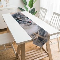 Yanfind Table Runner Young Grass Pet Outdoors Kitten Portrait Wildlife Field Curiosity Cute Cat Eye Everyday Dining Wedding Party Holiday Home Decor