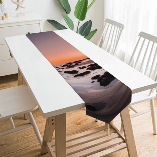 Yanfind Table Runner Jake Blucker Rocky Beach Sunrise Crescent Moon Dawn Everyday Dining Wedding Party Holiday Home Decor